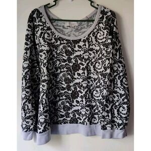 By Design Womens‎ Sweat Shirt Black/Gray Paisley Plus Size 2X